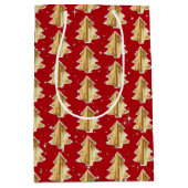 黄金と白のクリスマスツリー ミディアムペーパーバッグ (正面)