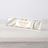 黄金と白の大理石 デスクネームプレート (正面)
