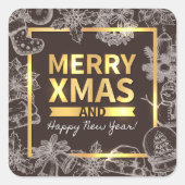 黄金と白亜のメリークリスマスハッピーニューイヤー スクエアシール (正面)