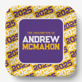 黄金と紫のパーソナライズされた卒業 ペーパープレート