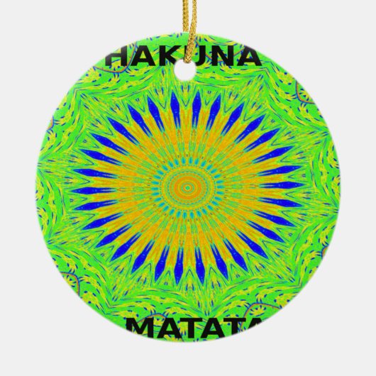 黄金と緑のアフリカの伝統的な布の色 セラミックオーナメント (正面)