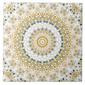 黄金と緑の幾何学曼荼羅のパターン タイル (正面)