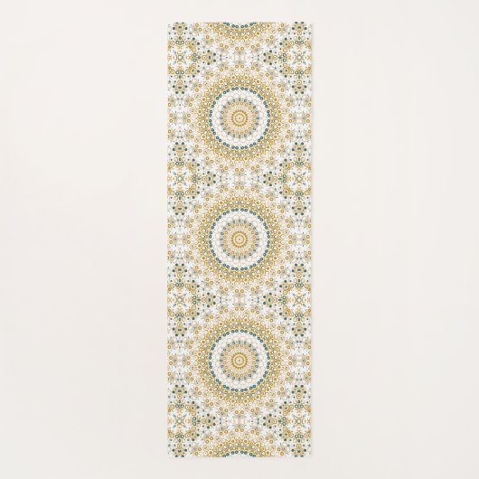 黄金と緑の幾何学曼荼羅のパターン ヨガマット (裏面)