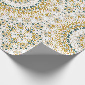 黄金と緑の幾何学曼荼羅のパターン ラッピングペーパー (角)