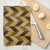 黄金と茶色のヘリンボーンパターン キッチンタオル (四つ折り)
