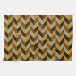 黄金と茶色のヘリンボーンパターン キッチンタオル