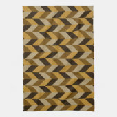 黄金と茶色のヘリンボーンパターン キッチンタオル (縦)