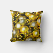 黄金と黄色のクリスマスボールクラスター クッション (正面)