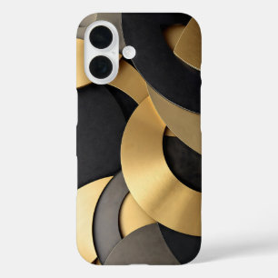 黄金と黒の重なり合うジオメトリック抽象芸術 iPhone 16ケース