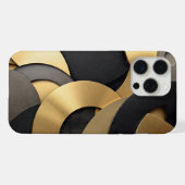 黄金と黒の重なり合うジオメトリック抽象芸術 iPhoneケース (裏面横)