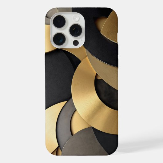黄金と黒の重なり合うジオメトリック抽象芸術 iPhoneケース (裏面)
