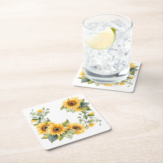 黄金のひまわりパーソナライズされた:結婚のコースター スクエアペーパーコースター (インサイチュ)