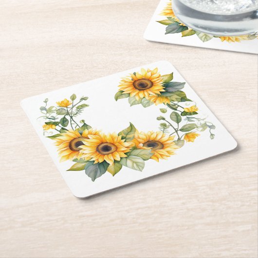 黄金のひまわりパーソナライズされた:結婚のコースター スクエアペーパーコースター (アングル)