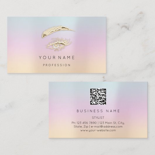 黄金のまつ毛マイクロブレードQRCODEロゴ 名刺 (正面/裏面)