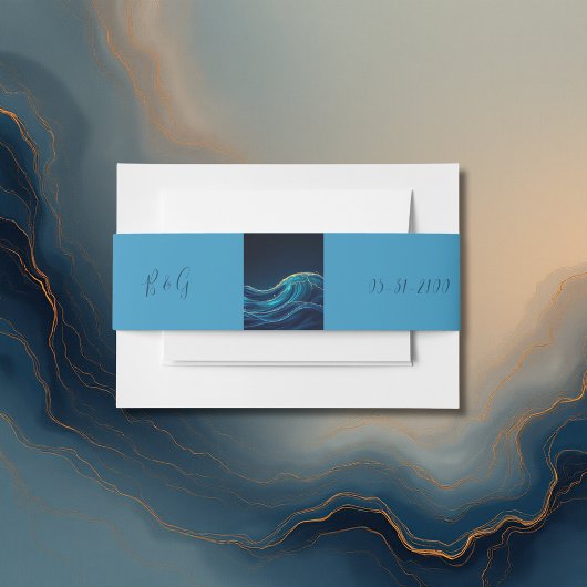 黄金のアクセント付き抽象芸術海結婚波 招待状ベリーバンド