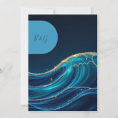 黄金のアクセント付き抽象芸術海結婚波 招待状 (裏面)