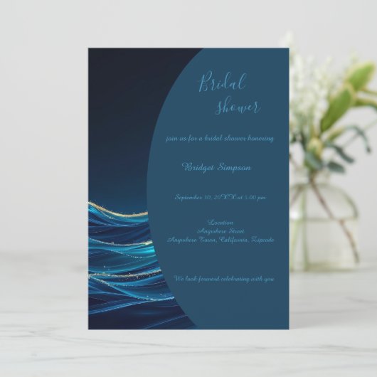 黄金のアクセント付き抽象芸術海結婚波 招待状 (スタンド正面)