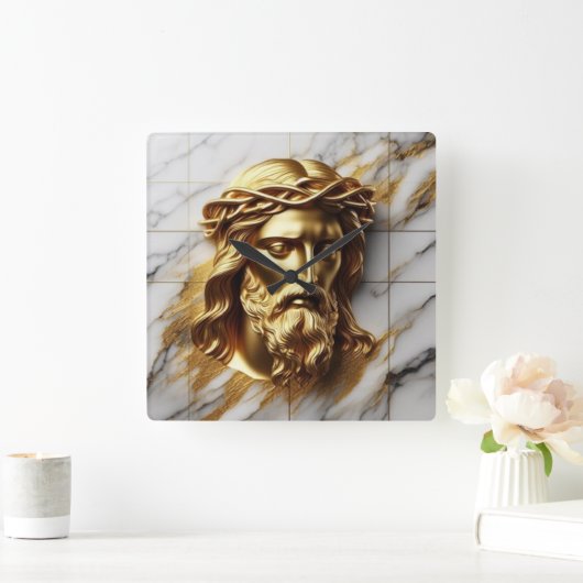 黄金のイエズス大理石の神の存在 スクエア壁時計 (ホーム)