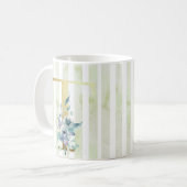 黄金のイニシャル青と白ストライプの コーヒーマグカップ (正面左)