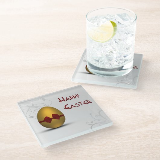 黄金のイースターの卵と弓フローラ旋回パターン ガラスコースター (アングル)