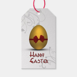 黄金のイースターの卵と弓フローラ旋回パターン ギフトタグ