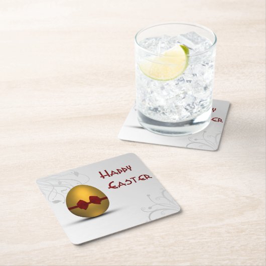 黄金のイースターの卵と弓フローラ旋回パターン スクエアペーパーコースター (インサイチュ)