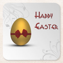 黄金のイースターの卵と弓フローラ旋回パターン スクエアペーパーコースター