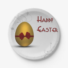 黄金のイースターの卵と弓フローラ旋回パターン ペーパープレート