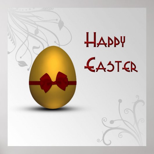 黄金のイースターの卵と弓フローラ旋回パターン ポスター (正面)