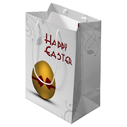 黄金のイースターの卵と弓フローラ旋回パターン ミディアムペーパーバッグ (正面アングル)