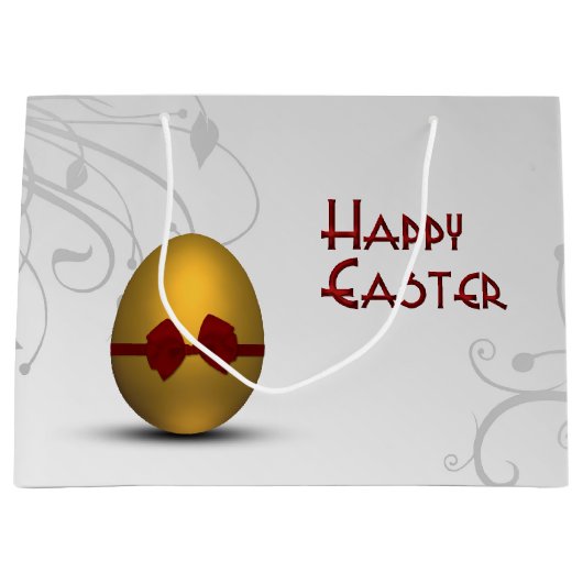 黄金のイースターの卵と弓フローラ旋回パターン ラージペーパーバッグ (正面)