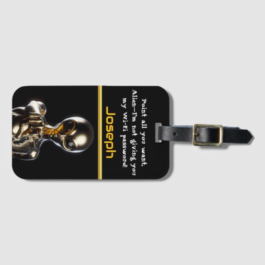 黄金のエイリアン超現実的な暗い領域に達する ラゲッジタグ (正面横)