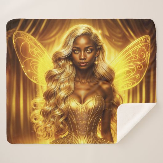 黄金のオーラを持つエテ白熱［赤熱］光を放つリアの妖精の王女 シェルパブランケット (正面(横))