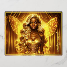 黄金のオーラを持つエテ白熱［赤熱］光を放つリアの妖精の王女 箔シーズンポストカード