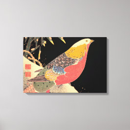 黄金のキジ雪の中の鳥遊び キャンバスプリント