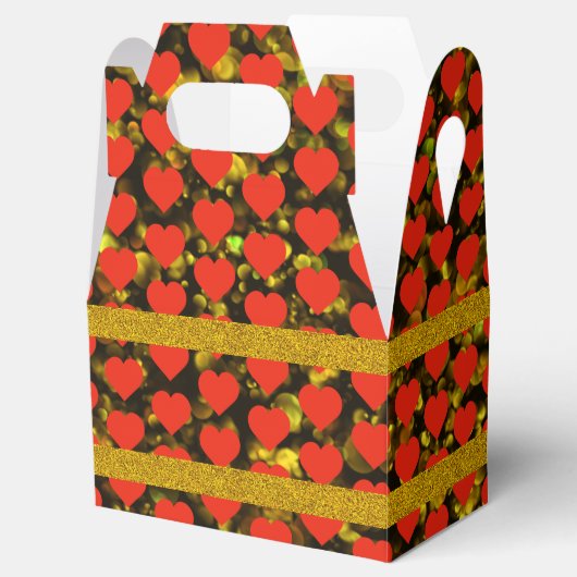 黄金のキラキラと赤いハート模様の好意ボックス フェイバーボックス (オープン)
