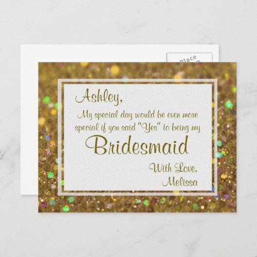 黄金のグリッター – 私の花嫁のメイドになる？ インビテーションポストカード (正面/裏面)
