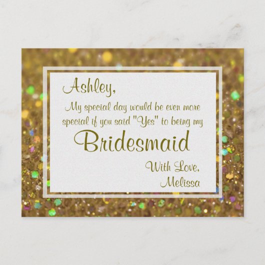 黄金のグリッター – 私の花嫁のメイドになる? インビテーションポストカード (正面)