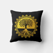 黄金のケルトの木が黒に生きる クッション (裏面)