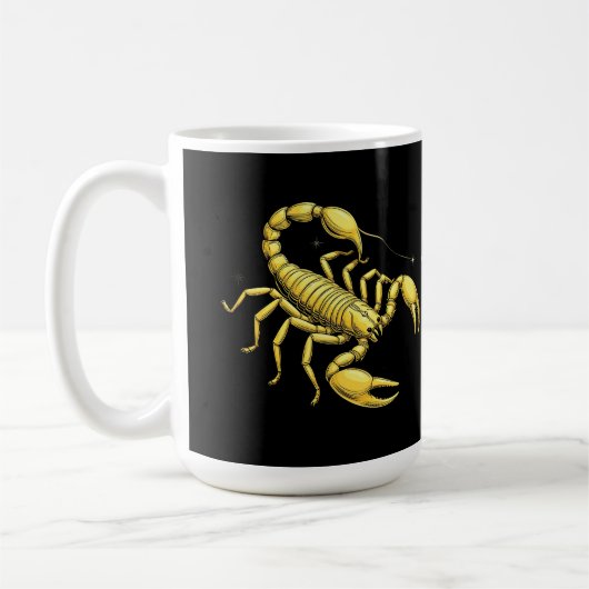 黄金のサソリの星座デザインと装飾 コーヒーマグカップ (左)