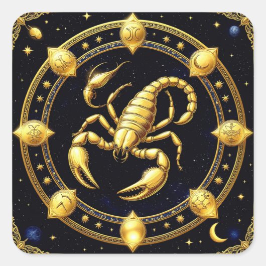 黄金のサソリの星座デザインと装飾 スクエアシール (正面)