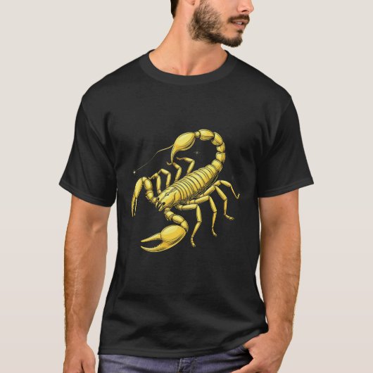 黄金のサソリの星座デザインと装飾 Tシャツ (正面)
