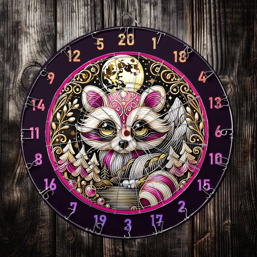 黄金のセレニティの真ん中に立つピンクのラクーン ダーツボード