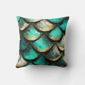 "黄金のティール（緑がかった色）の光：マーメイドテールパターン" クッション (裏面)