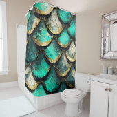 "黄金のティール(緑がかった色)の光:マーメイドテールパターン" シャワーカーテン (インサイチュ)