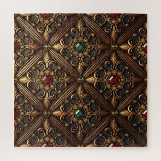 黄金のデザインのエメラルドとルビー華美ズ ジグソーパズル (縦)