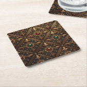 黄金のデザインのエメラルドとルビー華美ズ スクエアペーパーコースター (アングル)