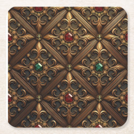 黄金のデザインのエメラルドとルビー華美ズ スクエアペーパーコースター
