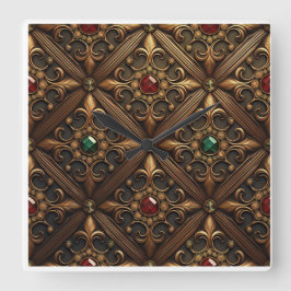 黄金のデザインのエメラルドとルビー華美ズ スクエア壁時計