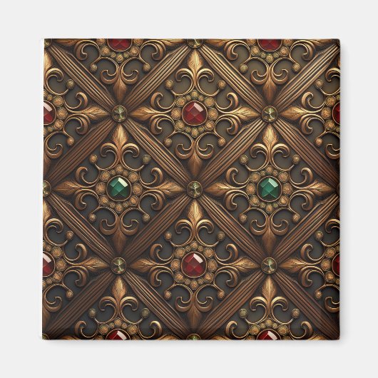 黄金のデザインのエメラルドとルビー華美ズ マグネット (正面)